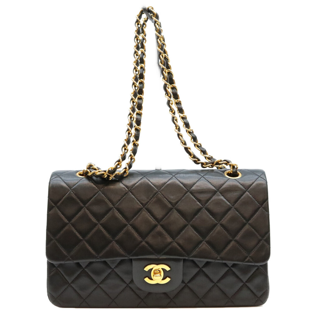 CHANEL A01112 Black Lambskin Matelassé 25 Shoulder Bag with Gold Hardware (Wo...
